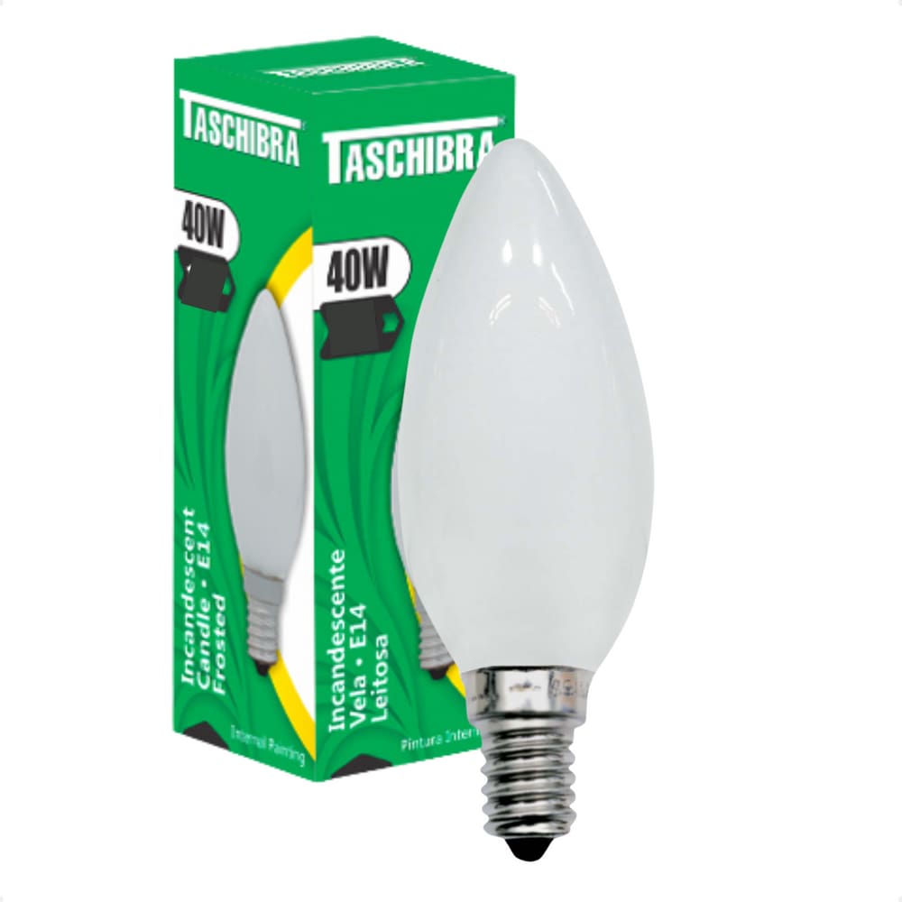 Kit 5 Lâmpadas Incandescente Taschibra Vela 40W E14 Leitosa 220V