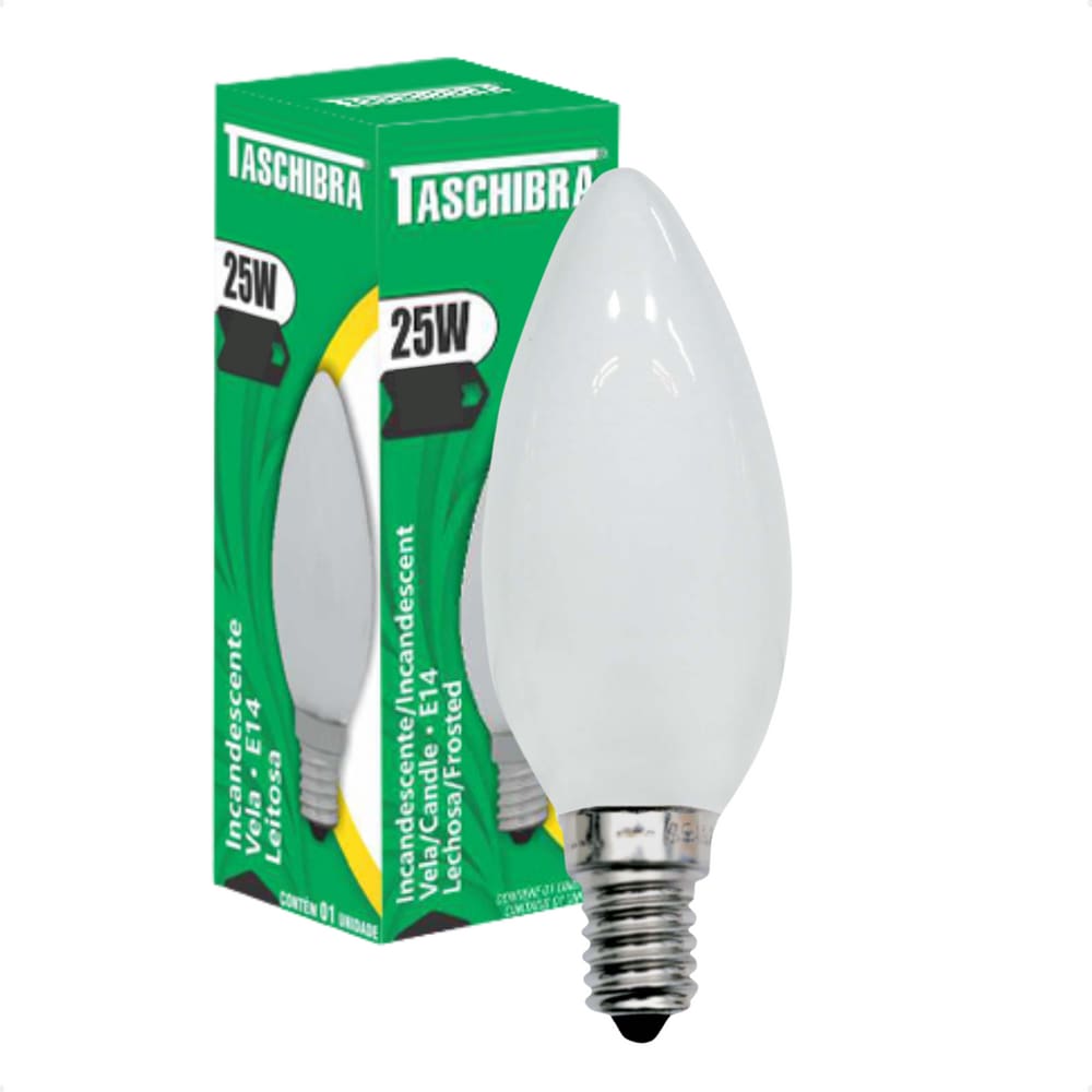 Kit 6 Lâmpadas Incandescente Taschibra Vela 25W E14 Leitosa 110V