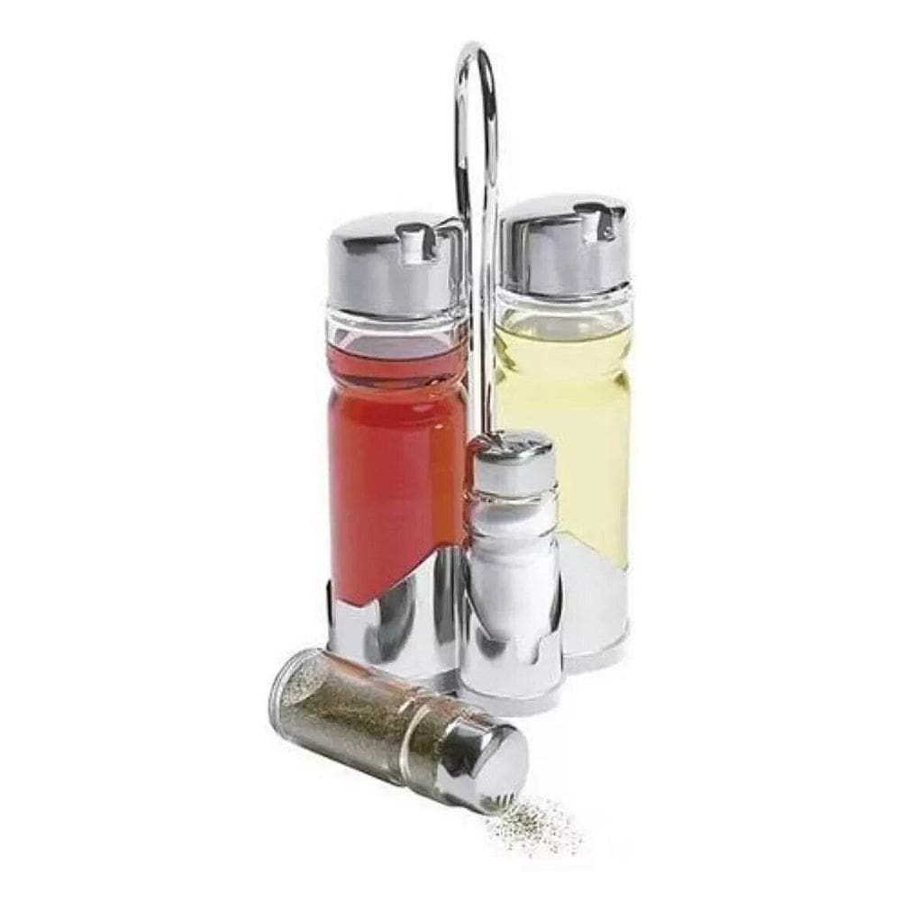 Galheteiro de Vidro com Suporte 05 peças