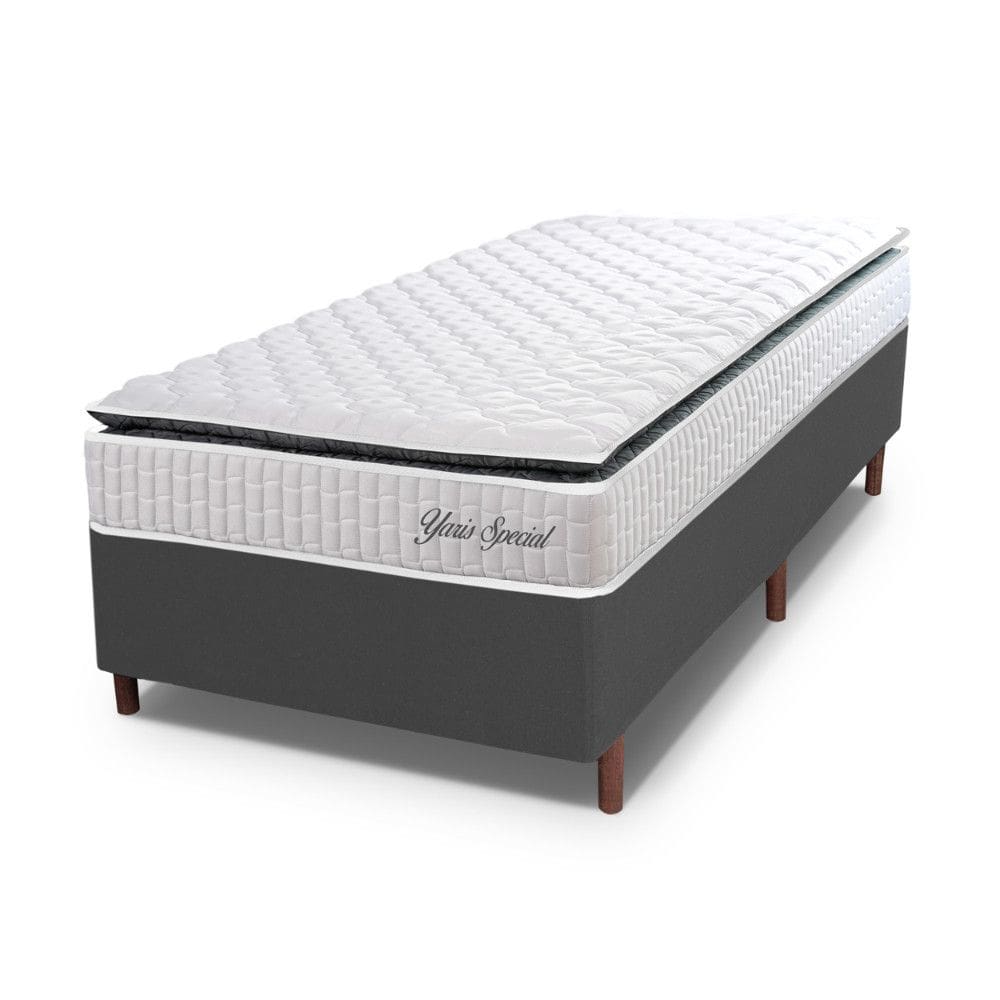 Cama Box Solteiro Hellen Colchão com Molas Ensacadas Yaris Pillow Top 88x188x61cm