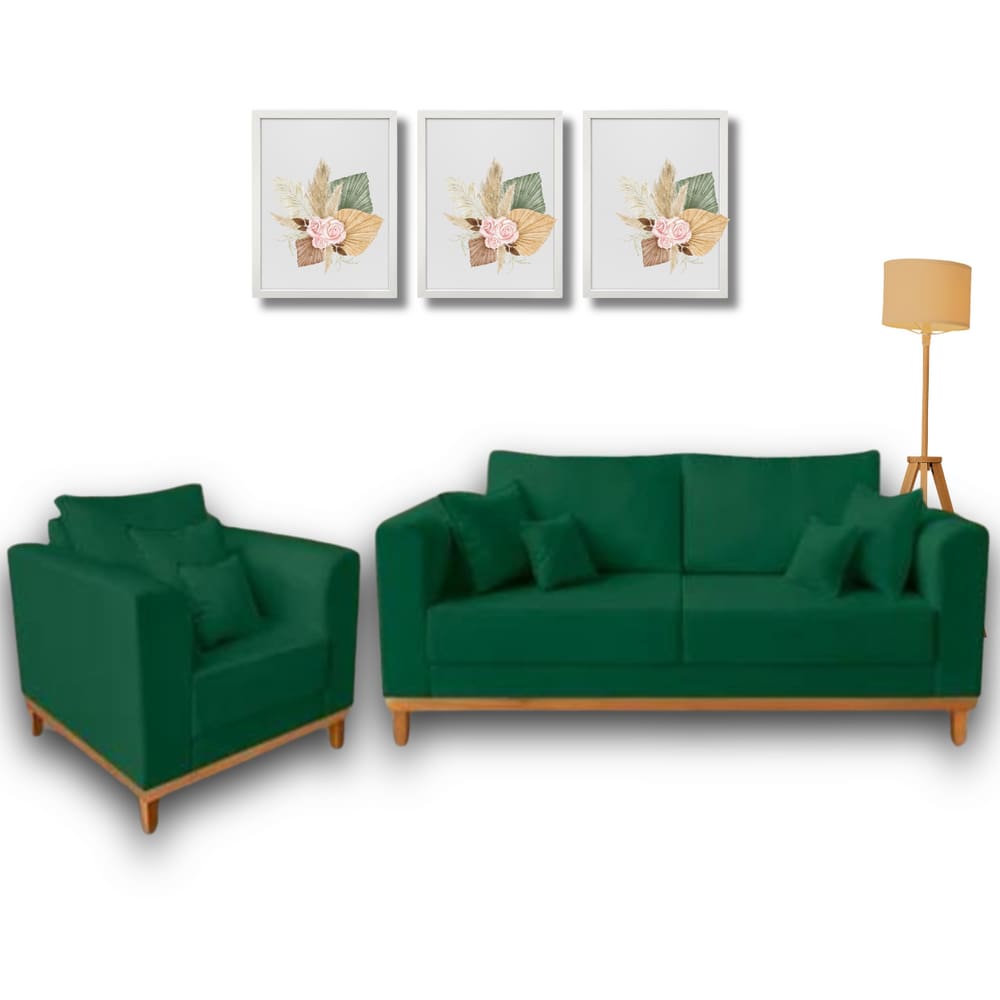 Conjunto de Sofá Beny, 2 Peças, 1 Sofá 1,40m e 1 Poltrona, Tecido Linho.