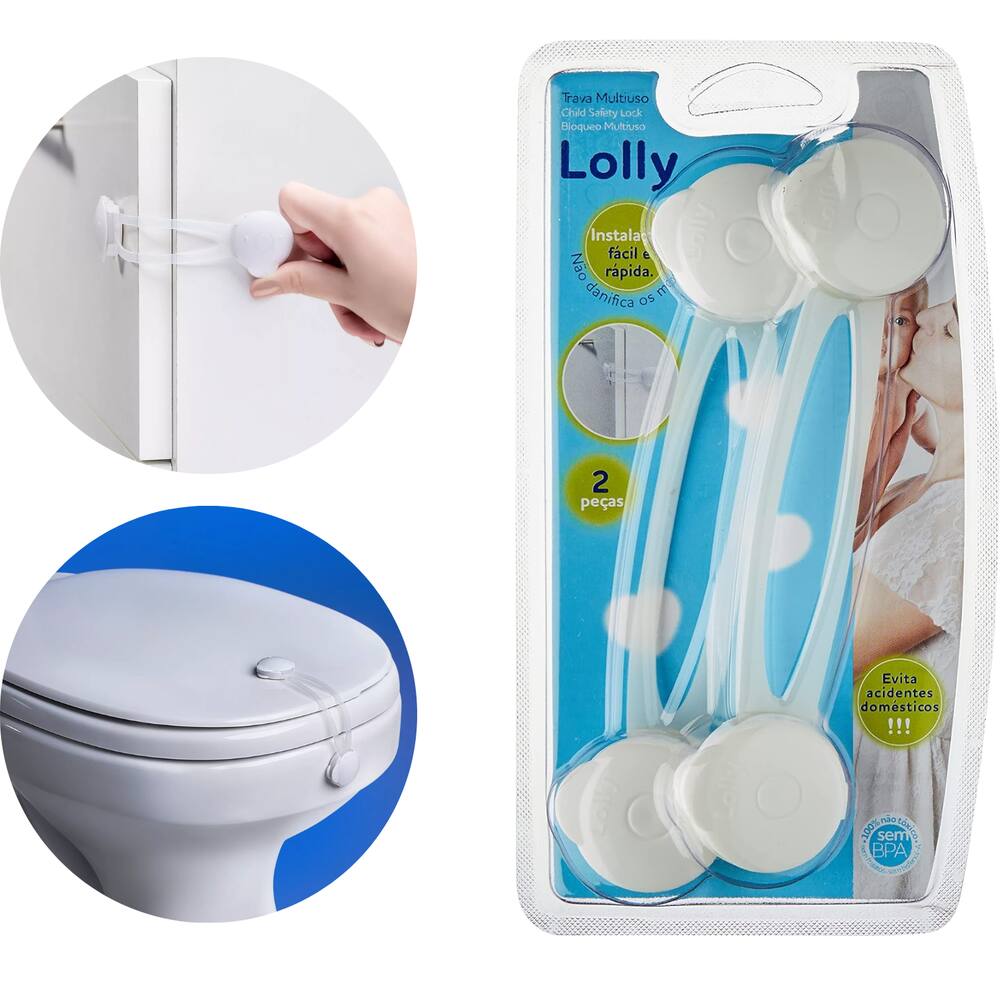 Trava Multiuso 2 Peças Lolly Proteção E Segurança Para Bebês