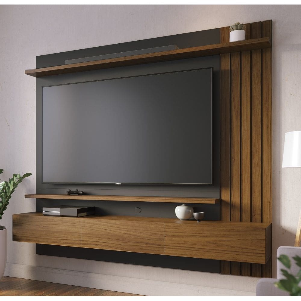 Home Suspenso Juriti 180mt Com Detalhe Ripado e 03 portas Noce Milano/ Preto Fosco - Colibri