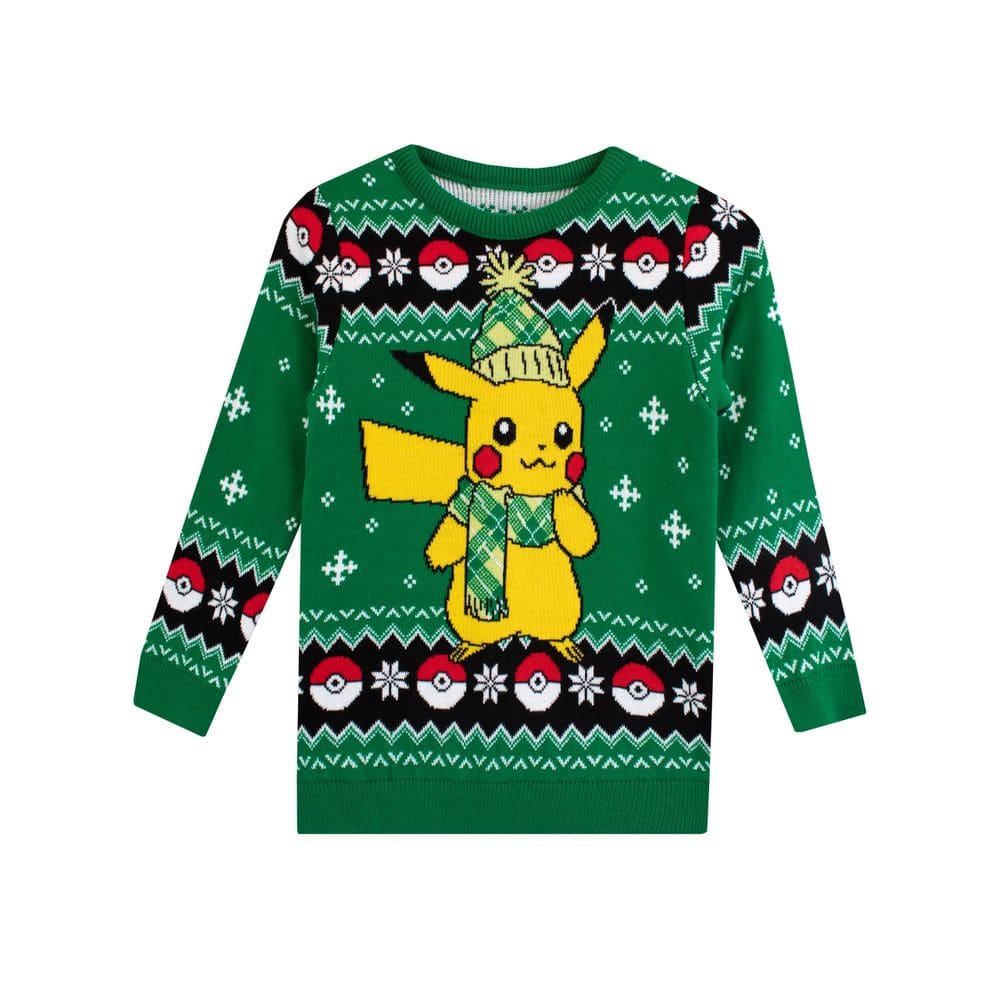 Suéter Pokémon Pikachu Christmas para meninos verde tamanho 7