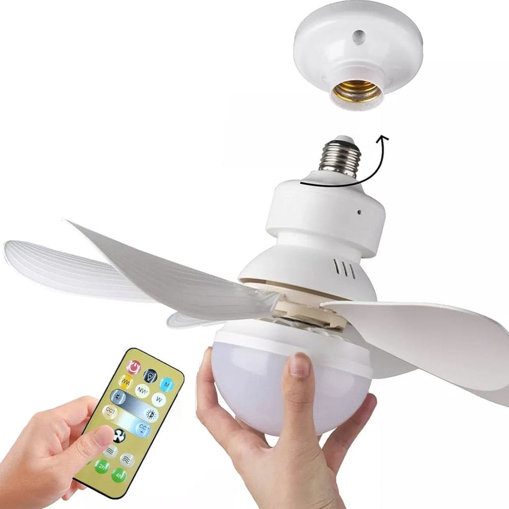 Ventilador Lampada de Teto E27 Silencioso 6 Helices Controle Ajustavel Verao Iluminaçao Dimerizavel