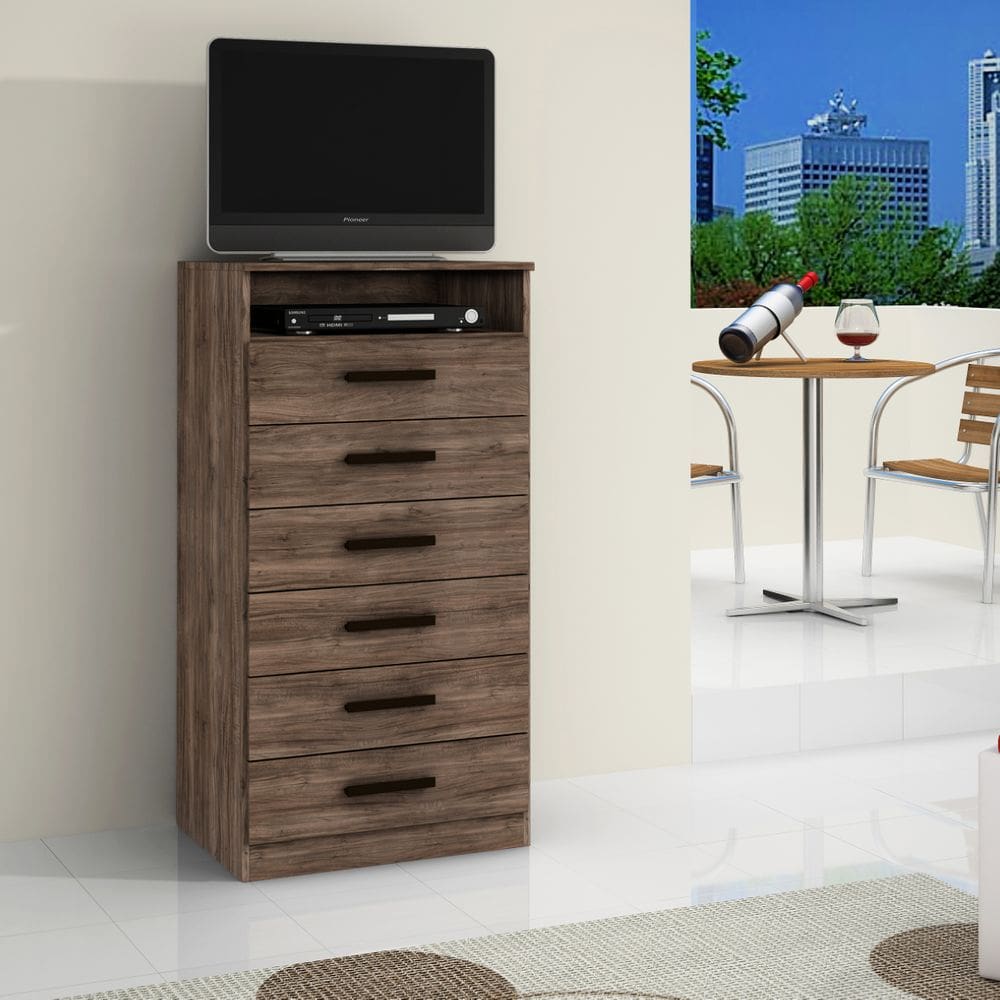 Cômoda Rack Multifuncional para TV com 6 Gavetas Rústico