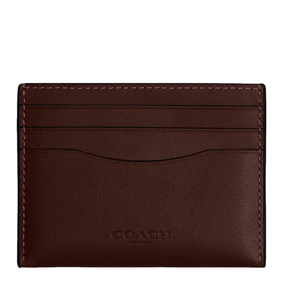 Estojo para cartões Coach masculino plano em couro de seixo polido