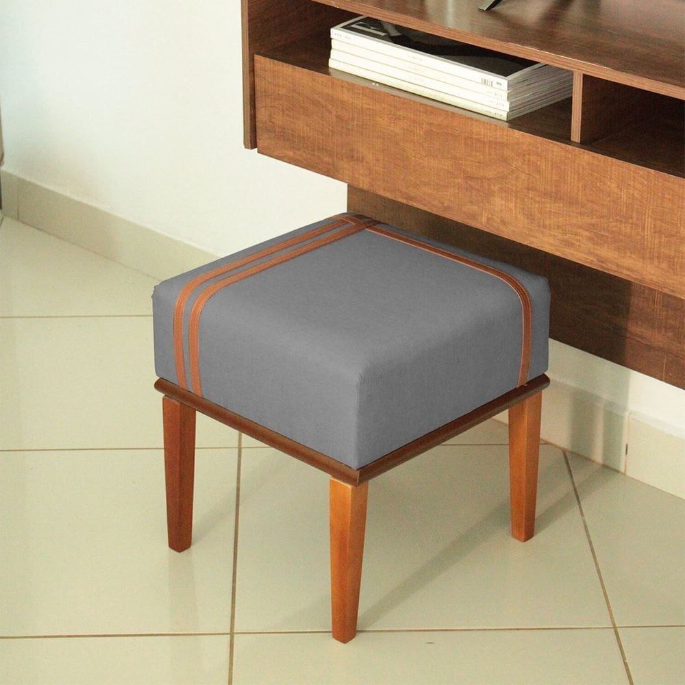 Puff Quadrado para Sala de Detalhes em Courino - Masato Cinza