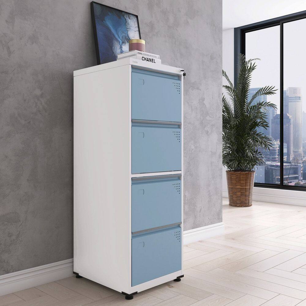 Gaveteiro Arquivo em Aço 4 Gavetas 136,2x47x57cm Branco/Azul Dali