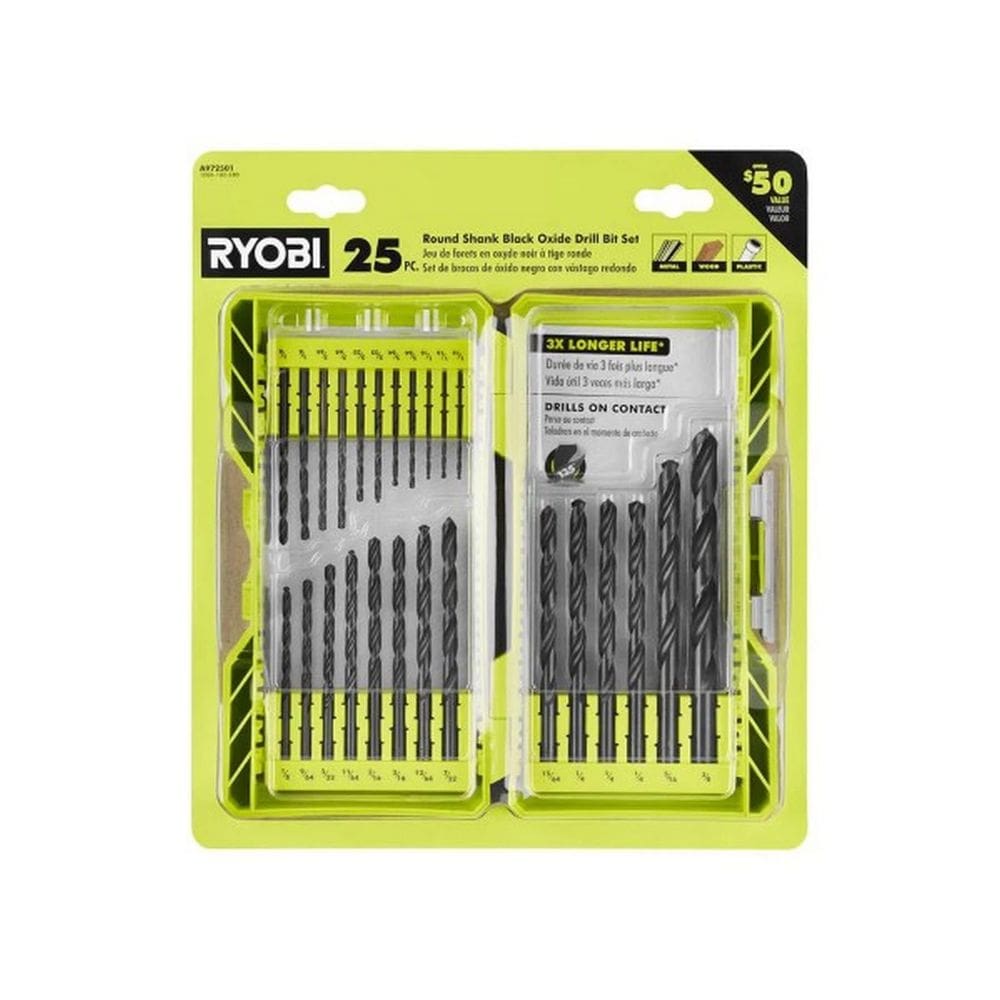 Conjunto de brocas RYOBI Black Oxide Round Shank 25 peças