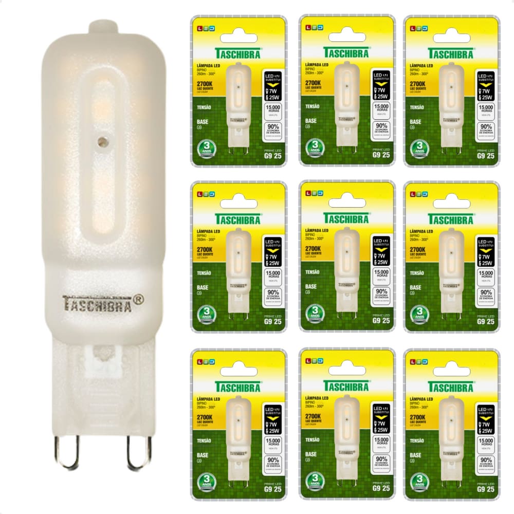 Kit 10 Lâmpadas Led Taschibra G9 Bipino 2,5W Leitosa 2700K 110V