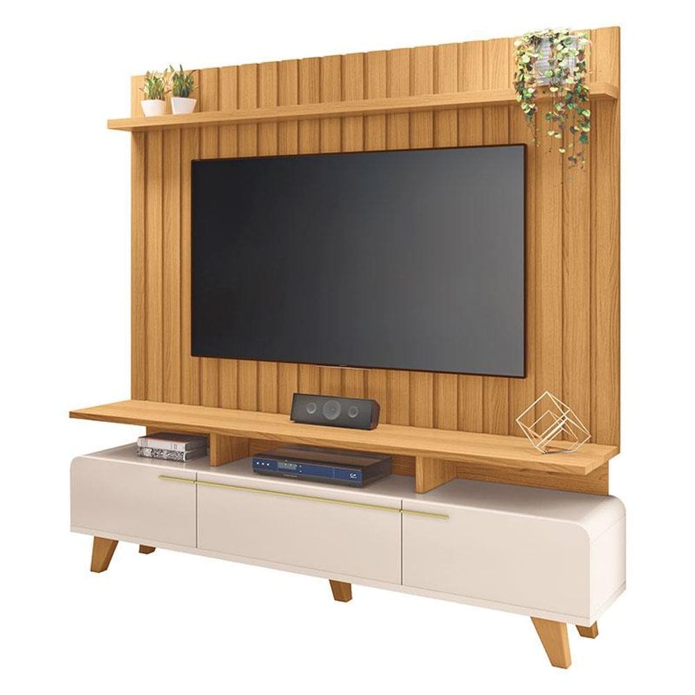Rack Bancada Essenza e Painel Link 2.0 Off White Cinamomo - HB Móveis
