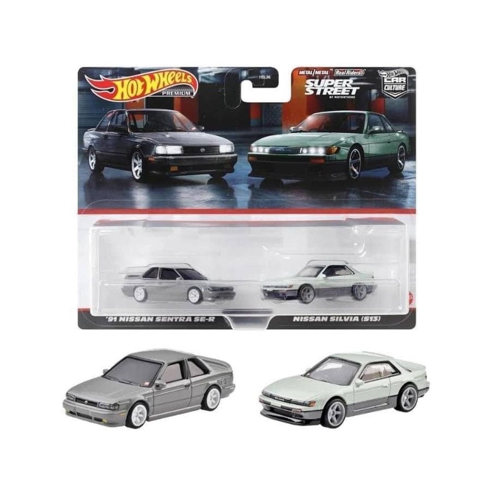 Mini Car Hot Wheels HYF04 Premium, pacote com 2 unidades Nissan Sentra SE-R/Nissan Silvia (S13)