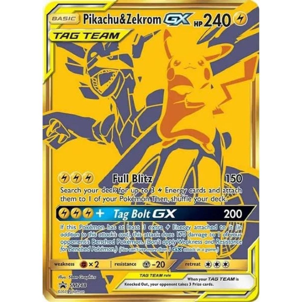 Cartão colecionável Pokémon Pikachu e Zekrom GX SM248 Tag Team
