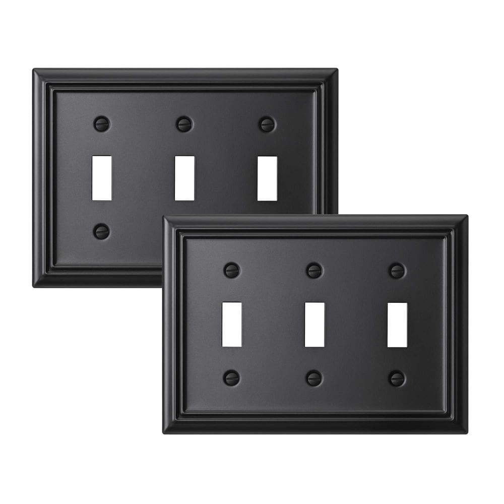 Placas de parede DEWENWILS Triple Toggle Black Metal, pacote com 2