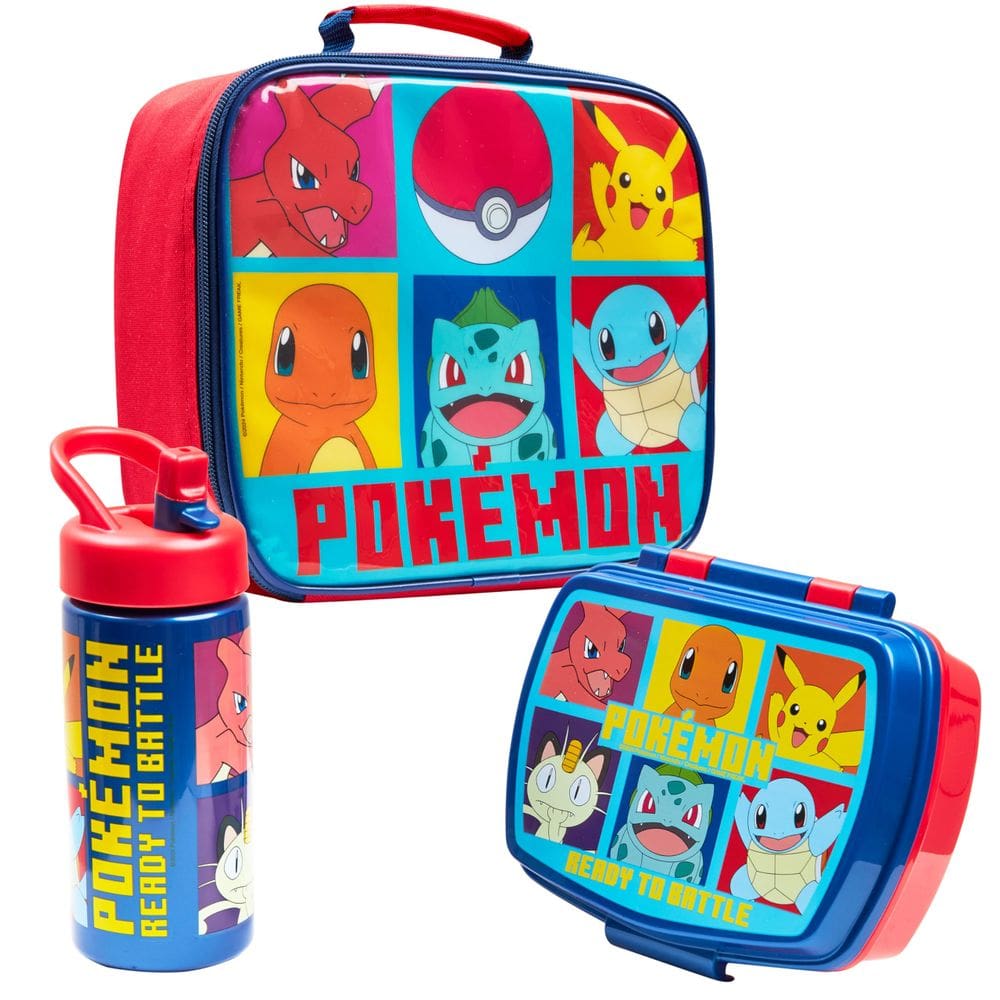 Conjunto de lancheira Pokémon Kids isolado com lancheira e garrafa