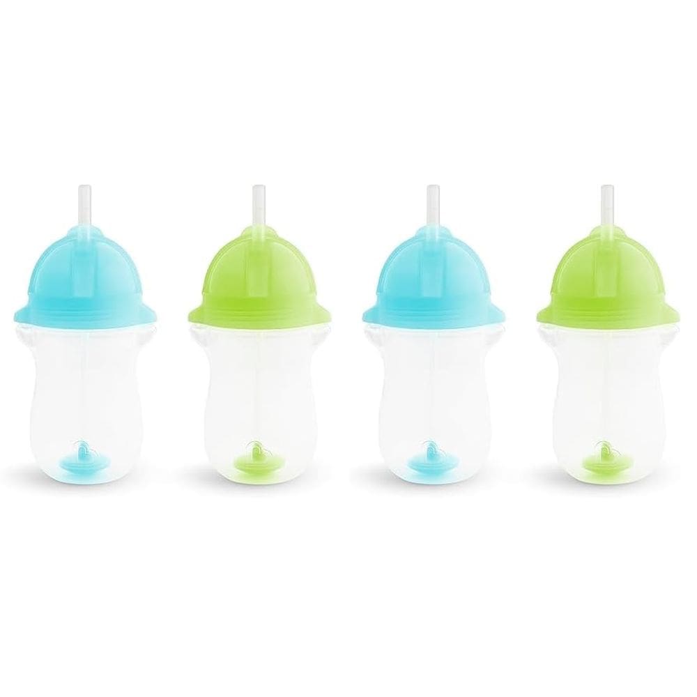 Copo de palha infantil Munchkin Any Angle 300 ml, pacote com 4, azul/verde