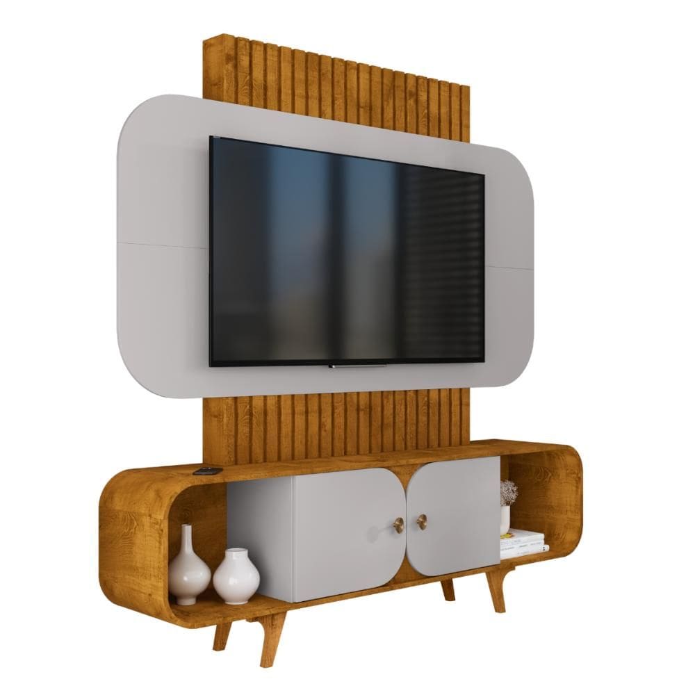 Rack com Painel Home Embaú Estante Para Tv 75\" Naturalle Off White Bechara
