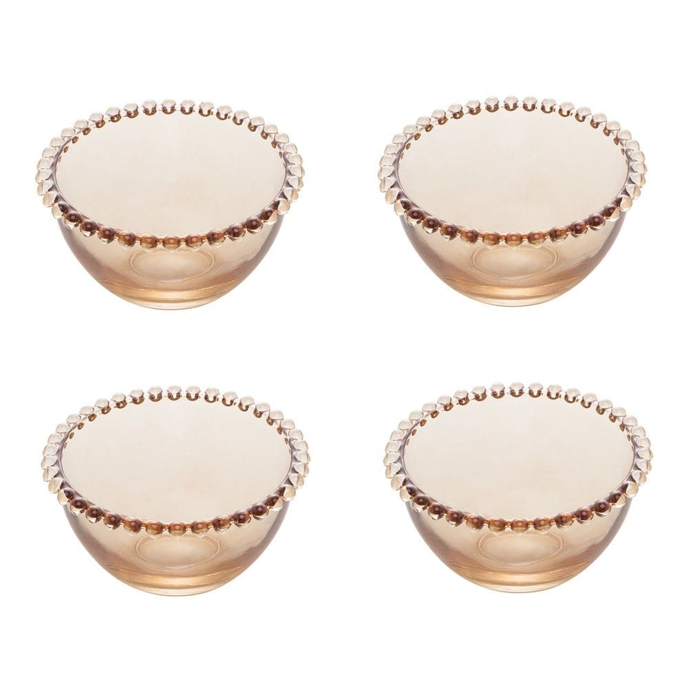 Cj 4 Bowls Cumbuca de Cristal Pearl Bolinha Âmbar 13,5cm Wolff