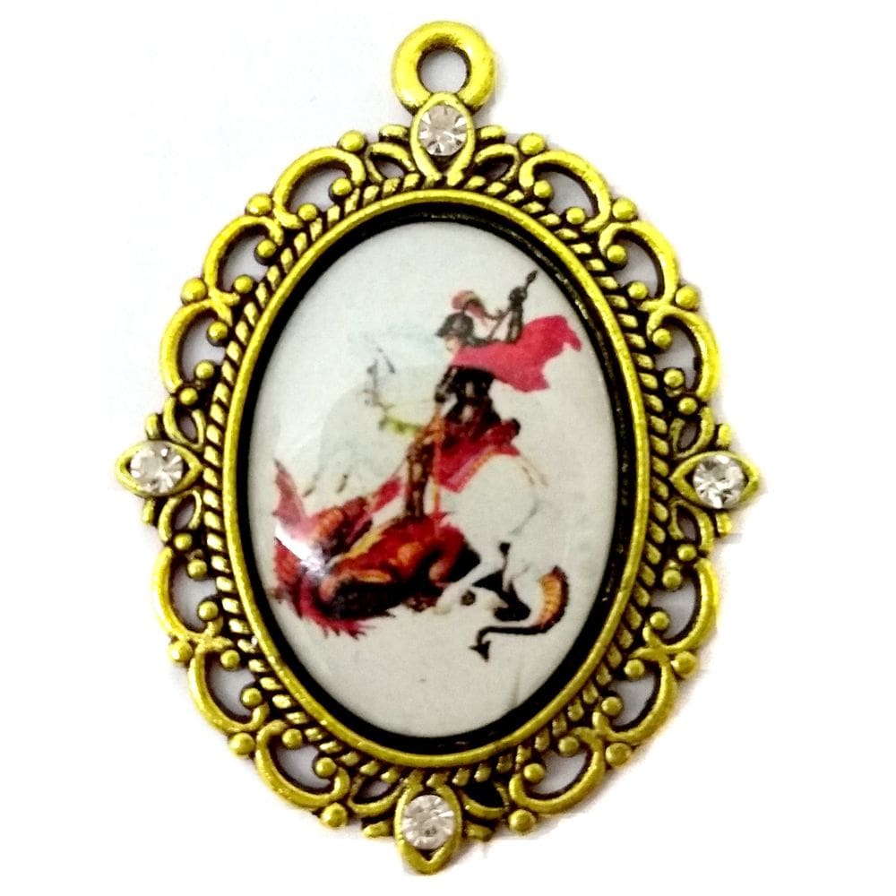 Medalha Pingente De São Jorge Dourado Com Strass