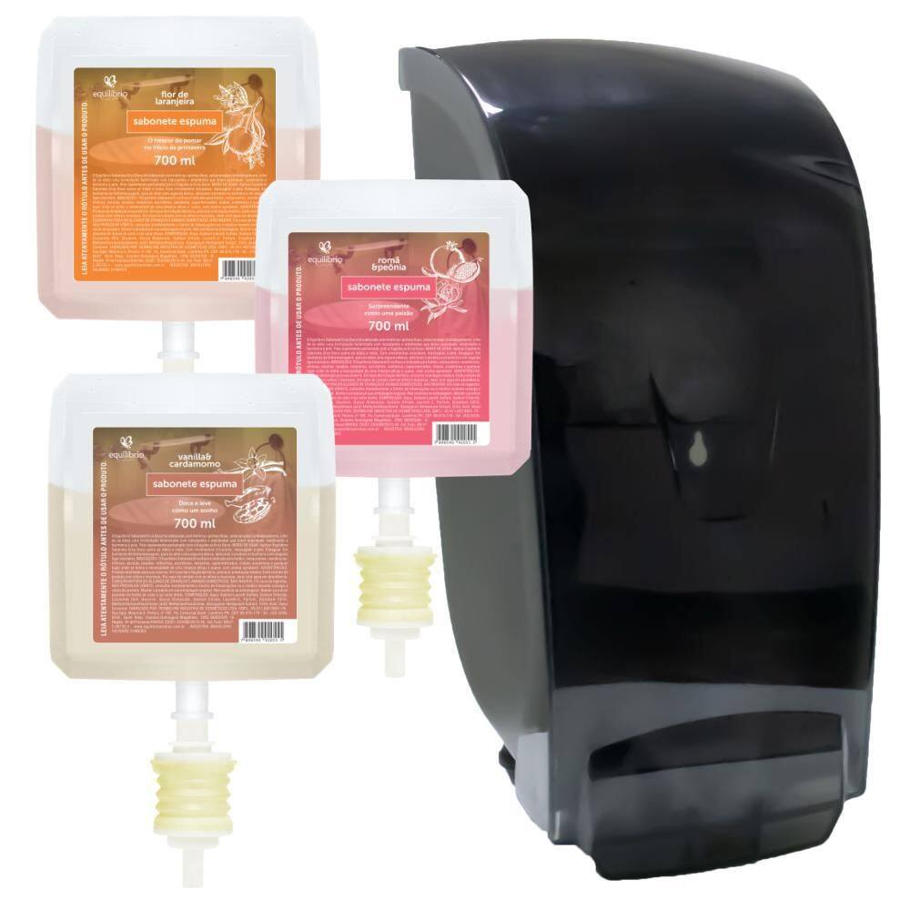 Kit 3X Sabonete Espuma Refil + Saboneteira Preta