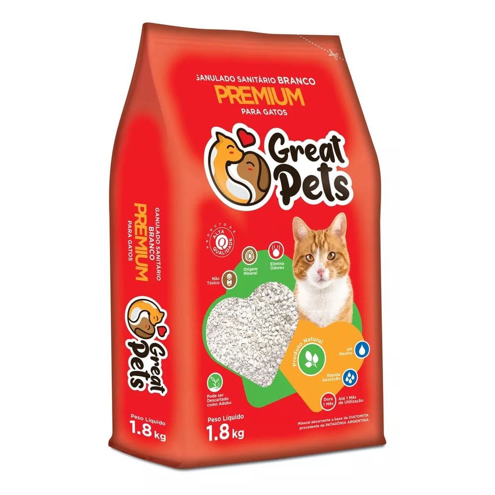 Granulado Sanitário Areia Para Gatos Branca Diatomita 1,8kg