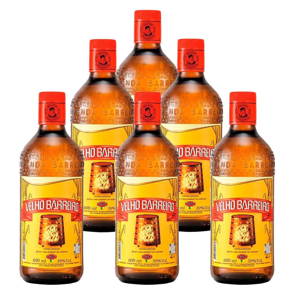 Cachaça Adoçada Velho Barreiro 600ml 6 Unidades