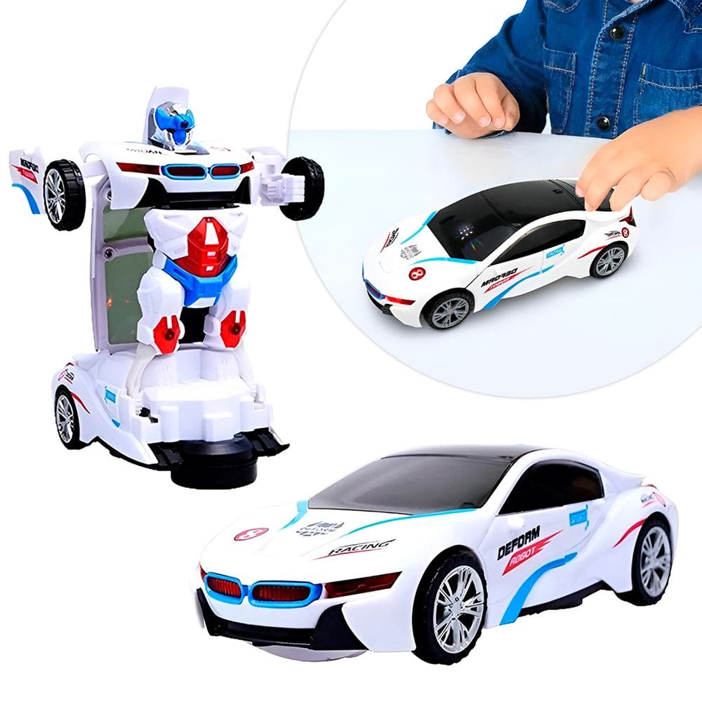 Carro Transformar Robô 2 Em 1 Bate E Volta Luzes Musica Brin
