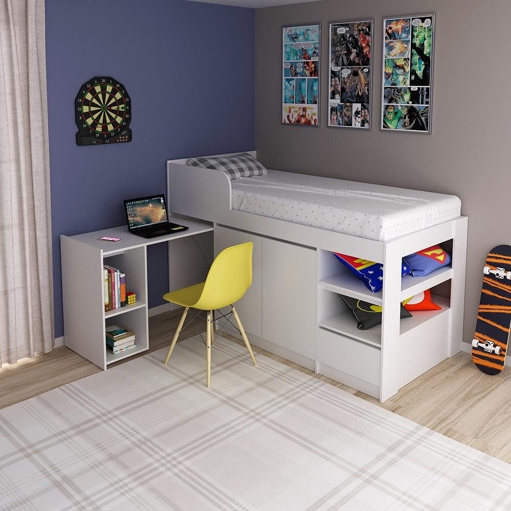 Cama Solteiro Multifuncional CM8021 Branco Tecnomobili