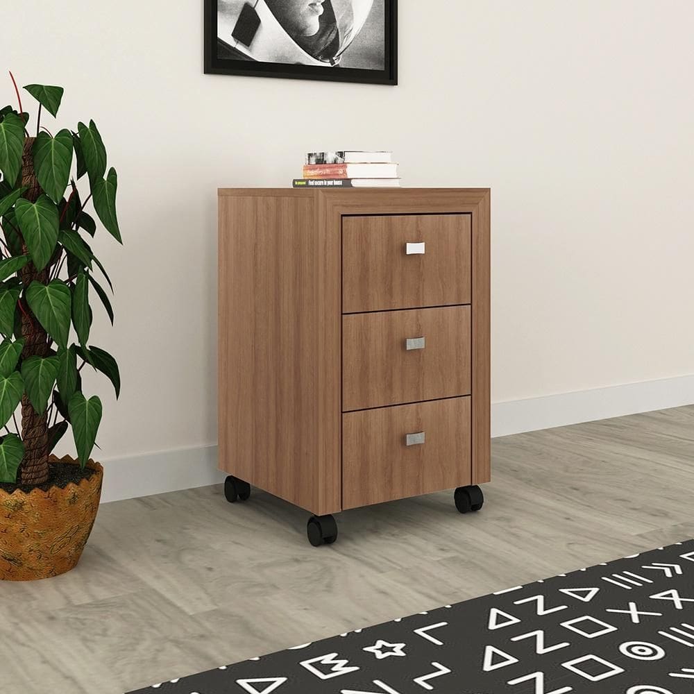Gaveteiro para Escritório 03 Gavetas c/ Rodízios ME4108 Amêndoa Tecnomobili