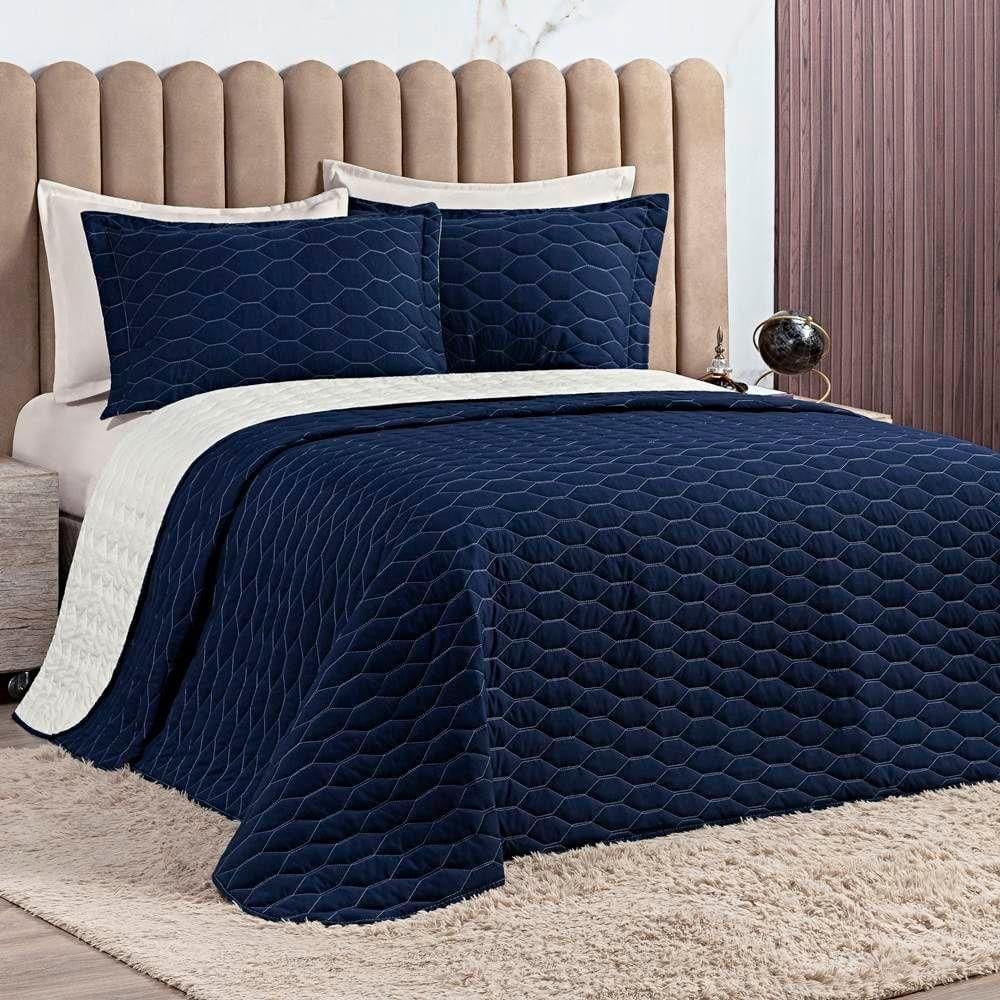 Cobre Leito Queen Dallas Micropercal 200 Fios Dupla Face 3 Peças - Azul Marinho