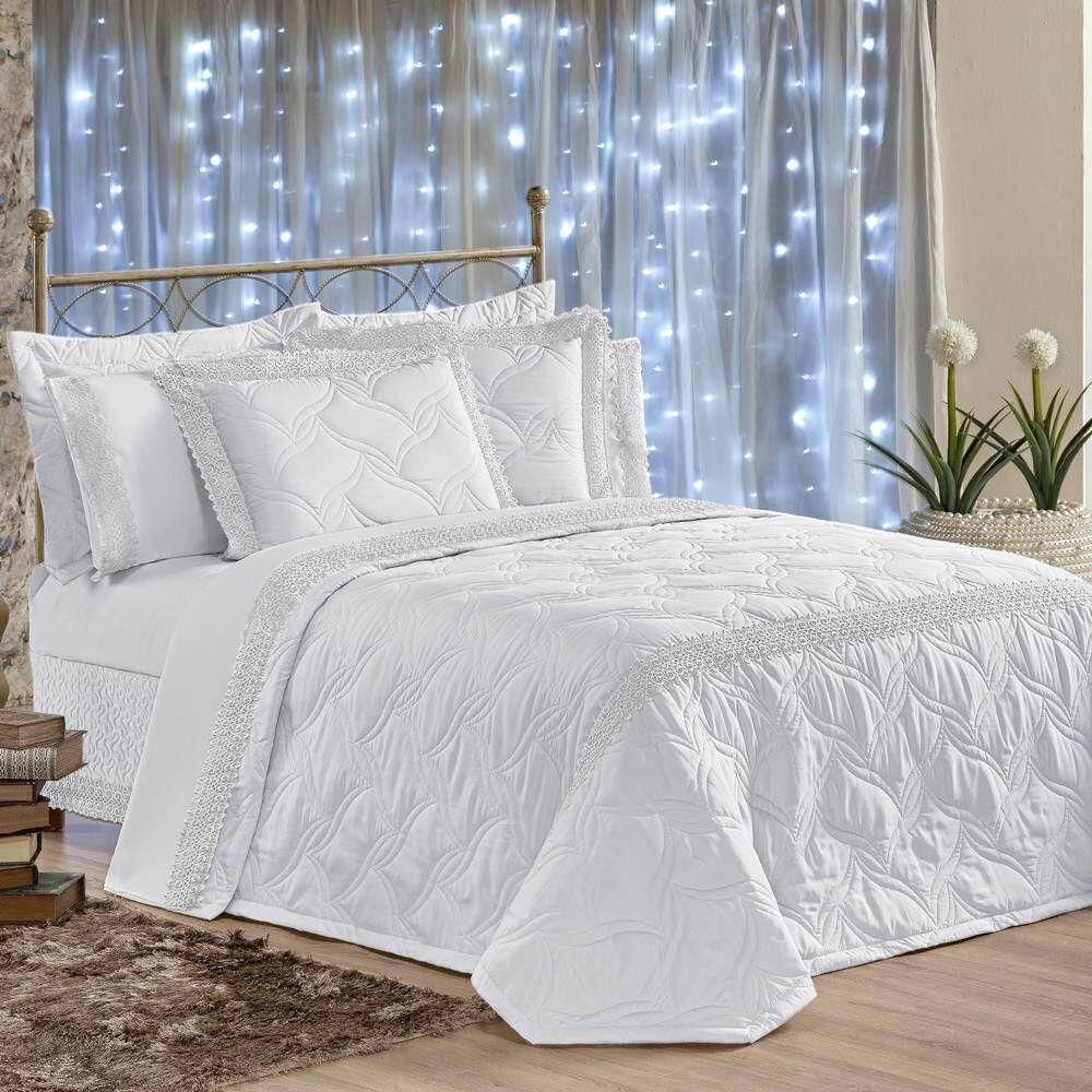Cobre Leito King Matelassê E Guipir Royalle 5 Peças - Branco