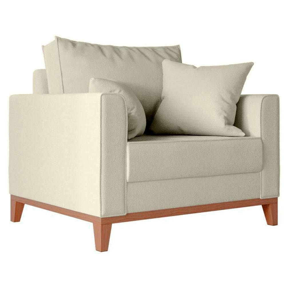 Poltrona Beny Com Pés E Base De Madeira Élpis Móveis Linho Bege