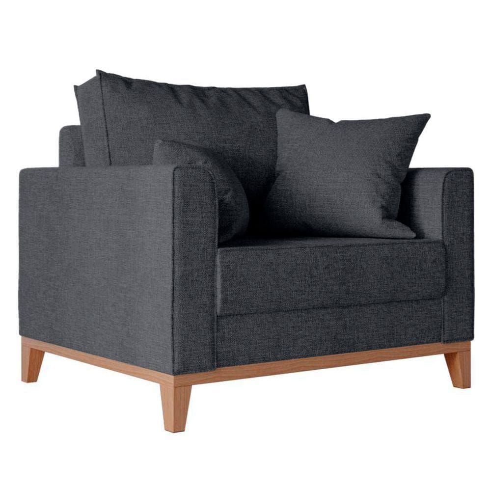 Poltrona Beny Com Pés E Base De Madeira Élpis Móveis Linho Grafite