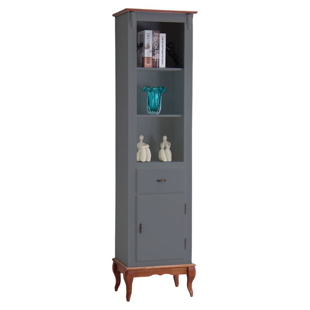Estante para Sala 2 Prateleiras 1 Gaveta 1 Porta Pés Luiz XV 60104 Linz Móveis - Cinza/Imbuia Glazer