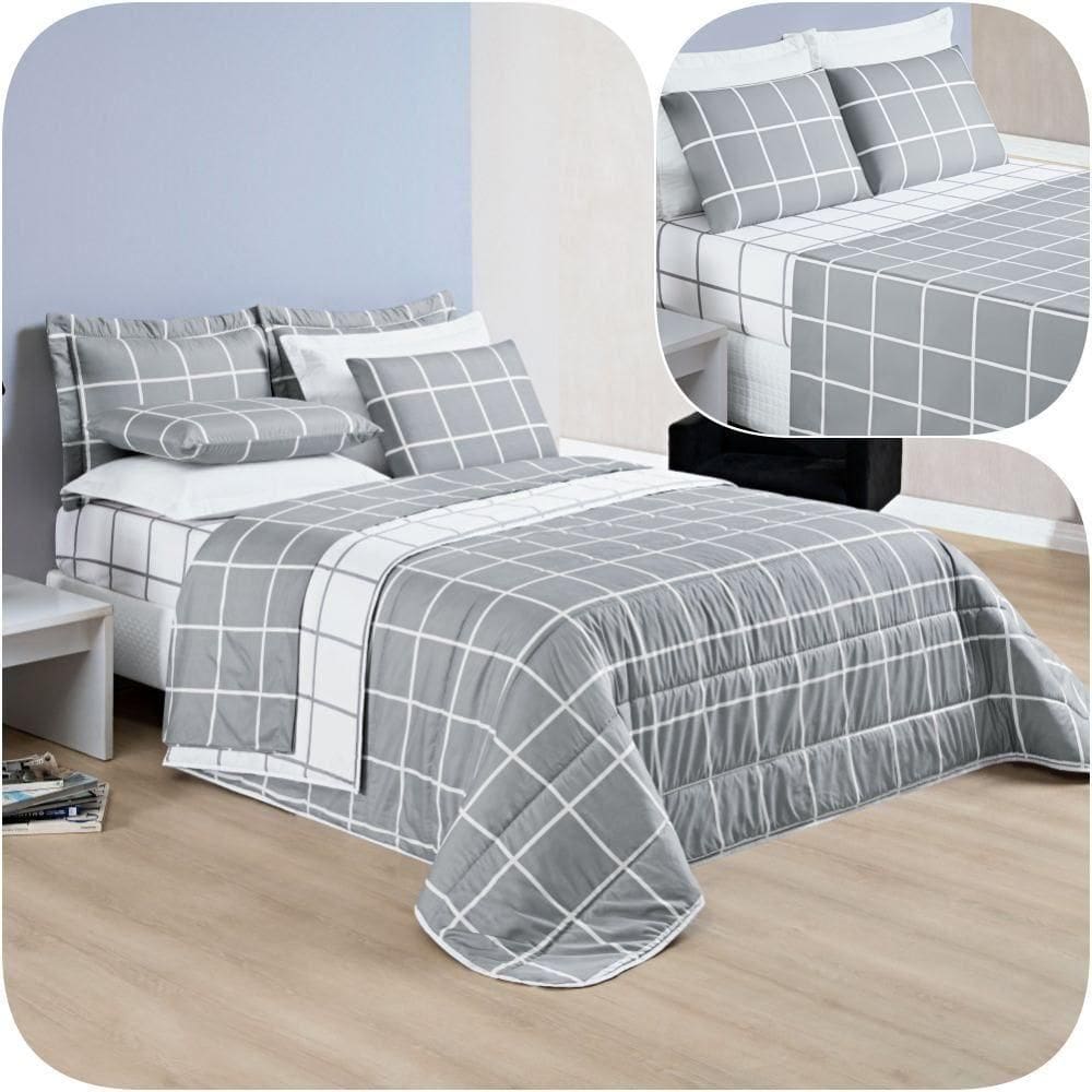 Kit Cobre Leito Solteiro Dustin 200 Fios Com Jogo De Lençol - 5 Peças Cinza