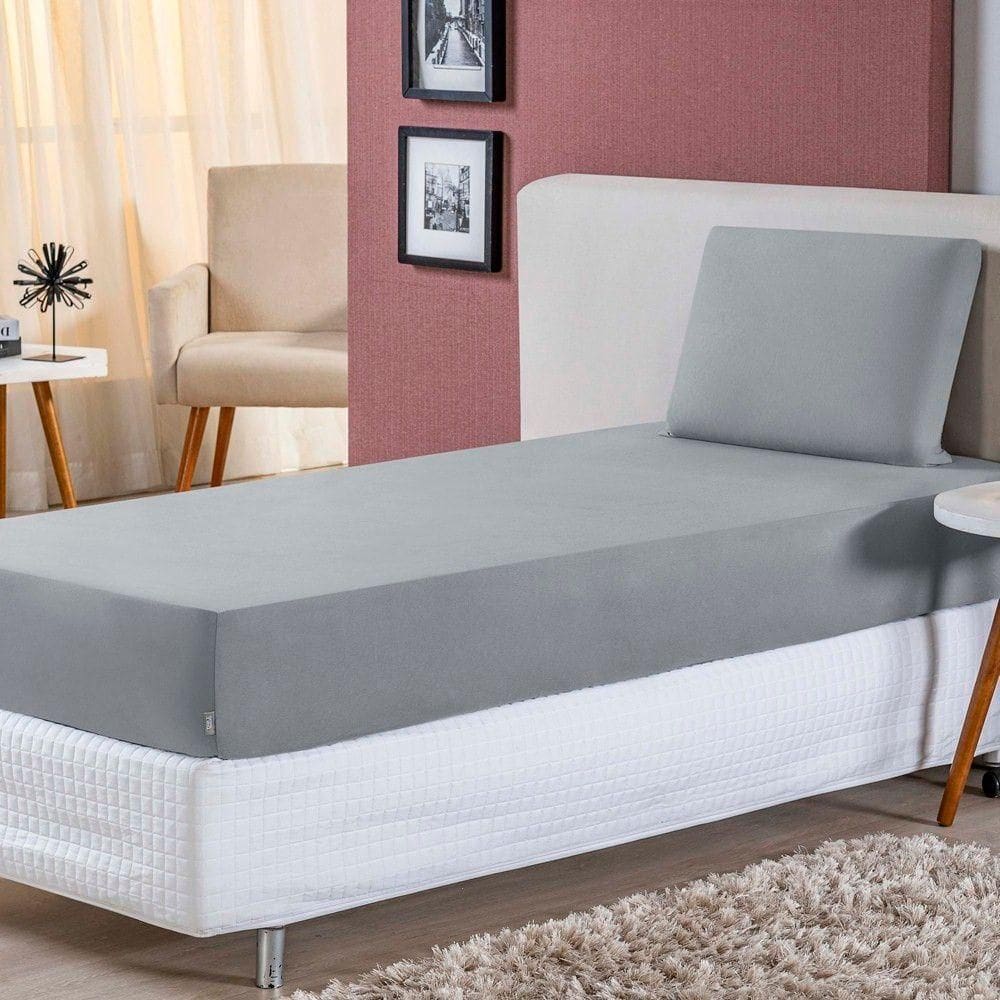 Jogo De Lençol Solteiro Malha 100% Algodão 2 Peças - Cinza