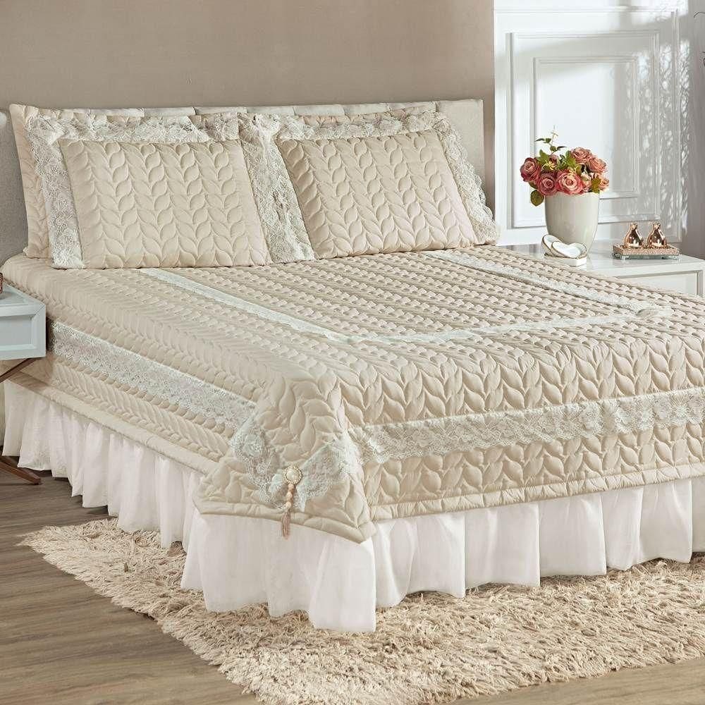Colcha Queen Romantica Micropercal 200 Fios 5 Peças - Palha