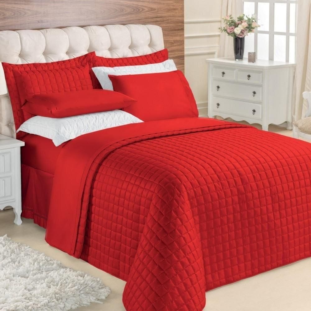 Kit Top Line Cobre Leito Queen 180 Fios + Jogo De Lençol - 7 Peças Vermelho