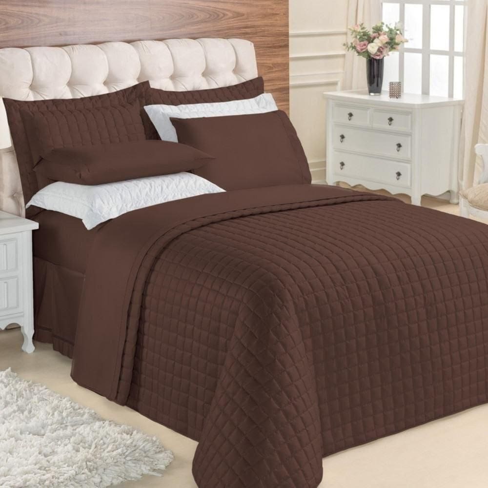 Kit Top Line Cobre Leito King 180 Fios + Jogo De Lençol - 7 Peças Tabaco