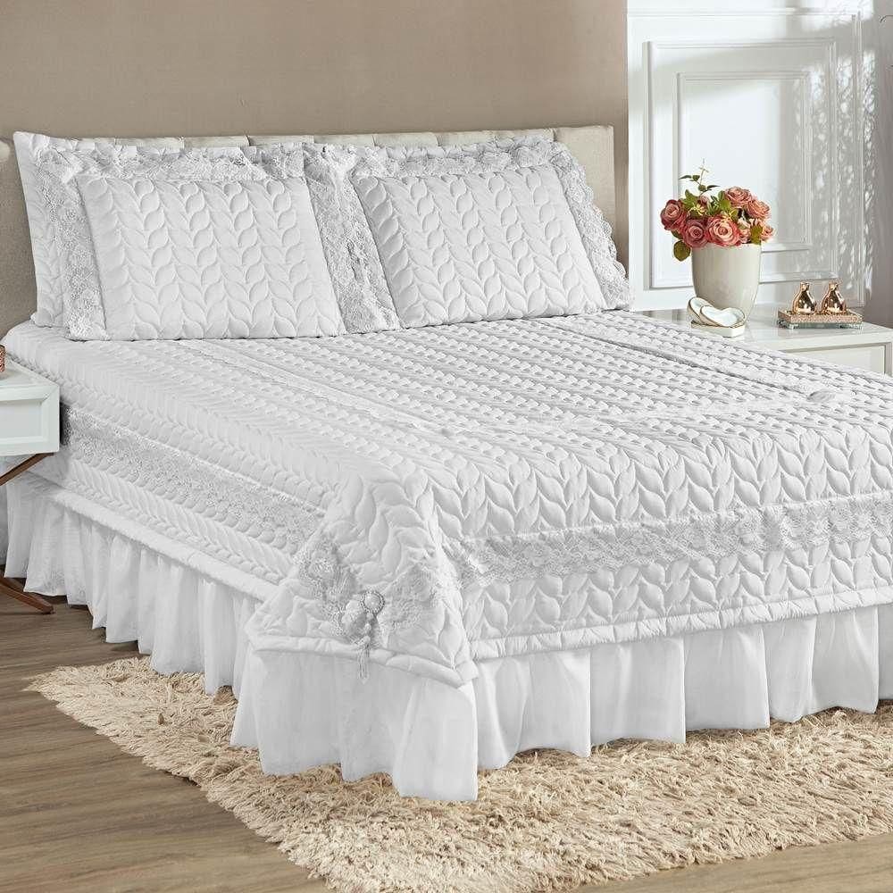 Colcha Queen Romantica Micropercal 200 Fios 5 Peças - Branco