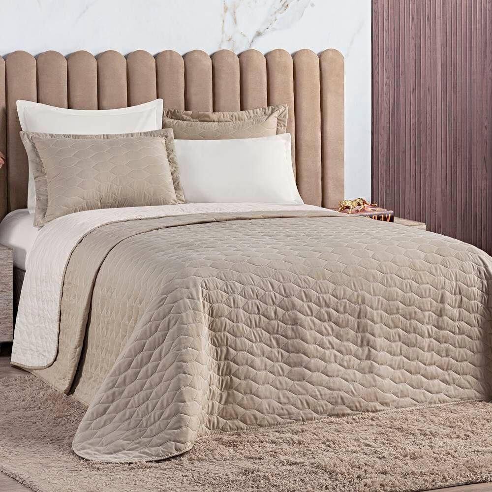 Cobre Leito Queen Dallas Micropercal 200 Fios Dupla Face 3 Peças - Bege