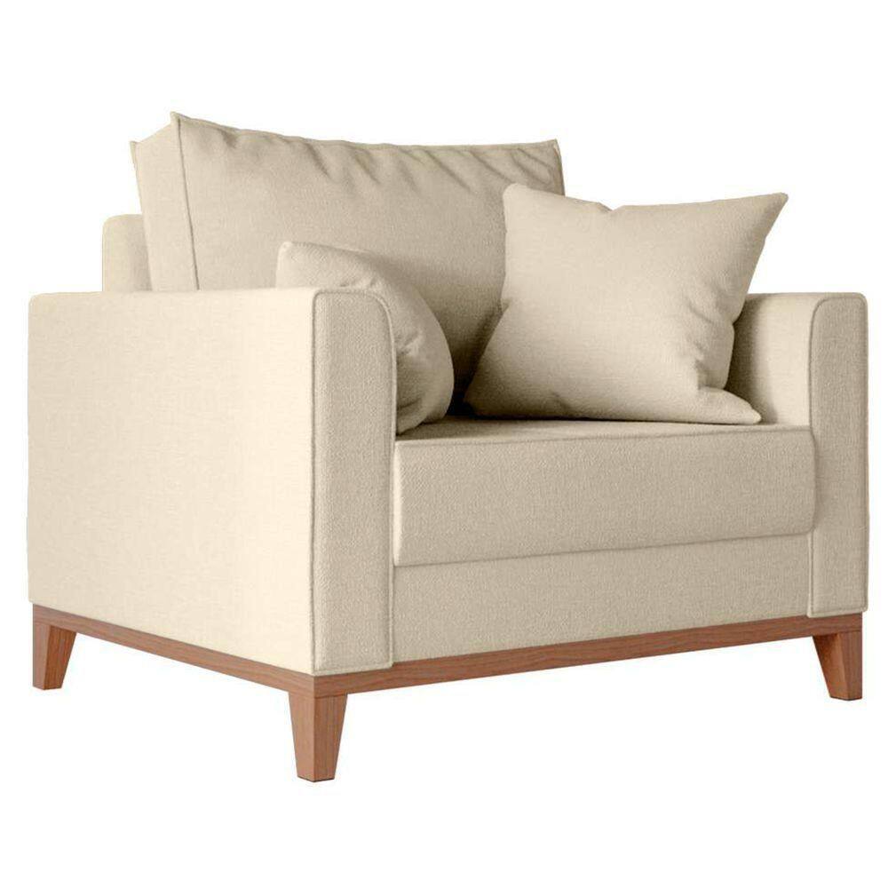 Poltrona Beny Com Pés E Base De Madeira Élpis Móveis Linho Areia