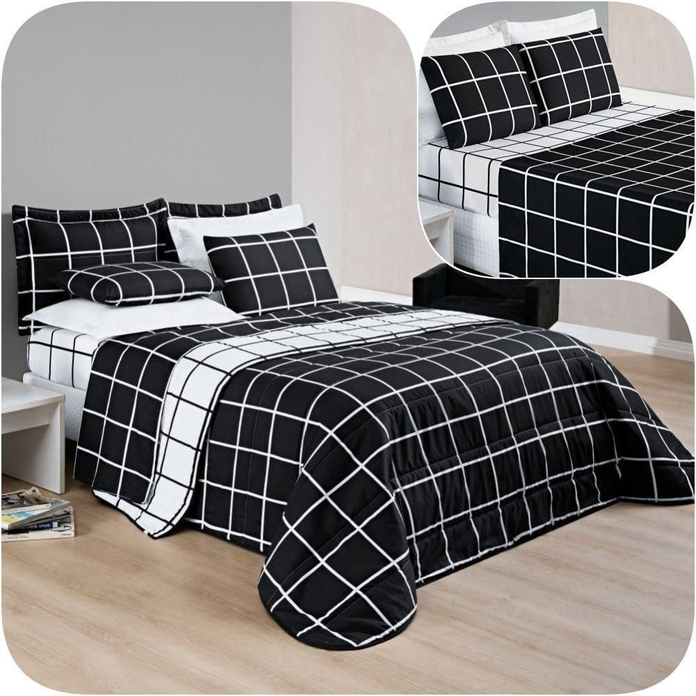 Kit Cobre Leito Casal Dustin 200 Fios Com Jogo De Lençol - 7 Peças Preto