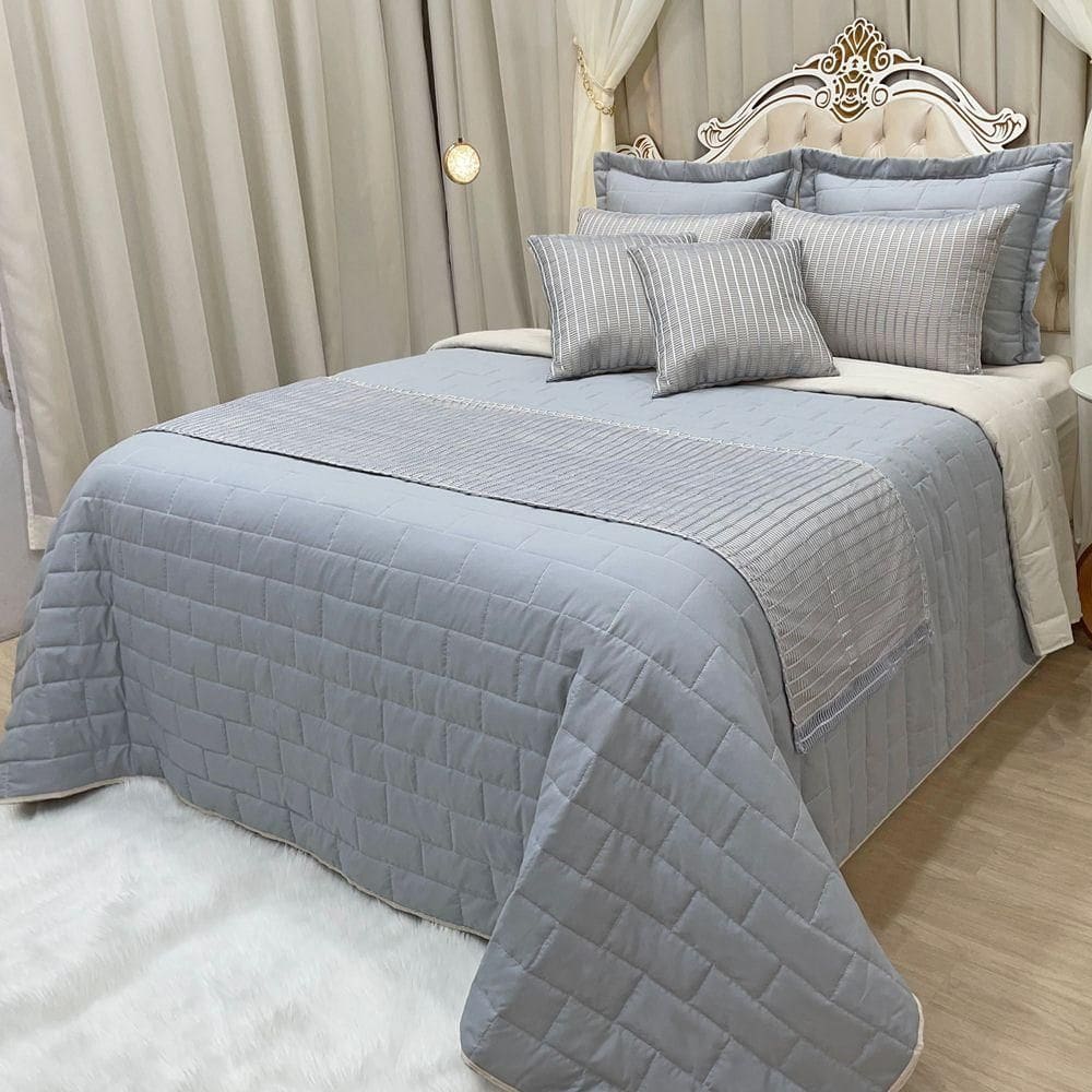 Cobre Leito Queen Picasso Dupla Face Com Almofadas E Xale 10 Peças - Prata