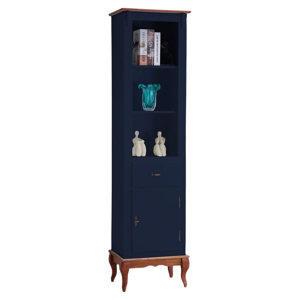 Estante para Sala 2 Prateleiras 1 Gaveta 1 Porta Pés Luiz XV 60104 Linz Móveis - Azul Petróleo/Imbuia Glazer