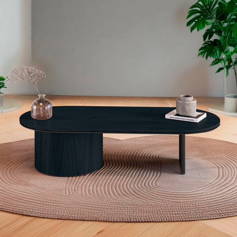 Mesa de Centro Ipê em Madeira Maciça Ébano Metal Preto