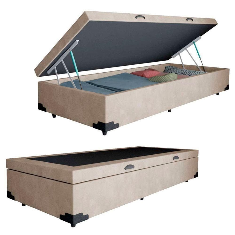 Cama Box Baú Solteiro Suede + Colchão De Espuma D33 - Serene - 88cm Bege