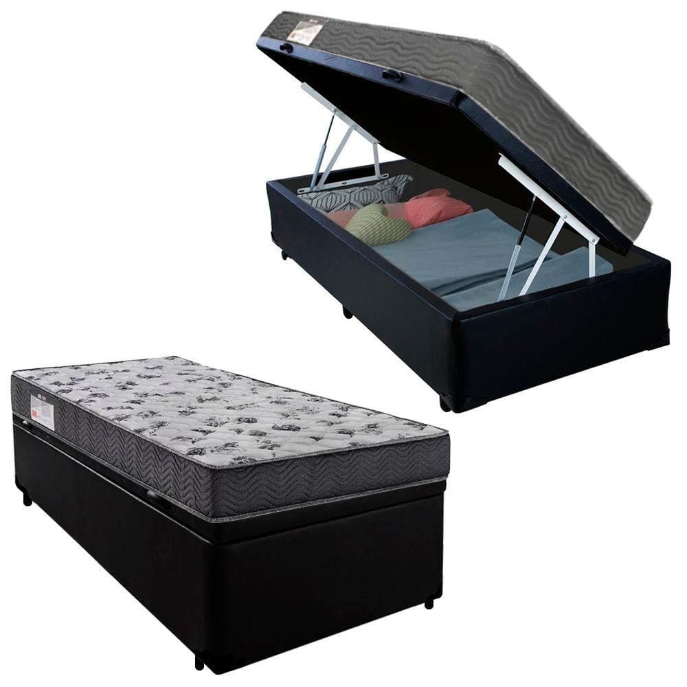 Cama Box Baú Solteiro Sintético + Colchão De Espuma D33 - Serene - 88cm Preto