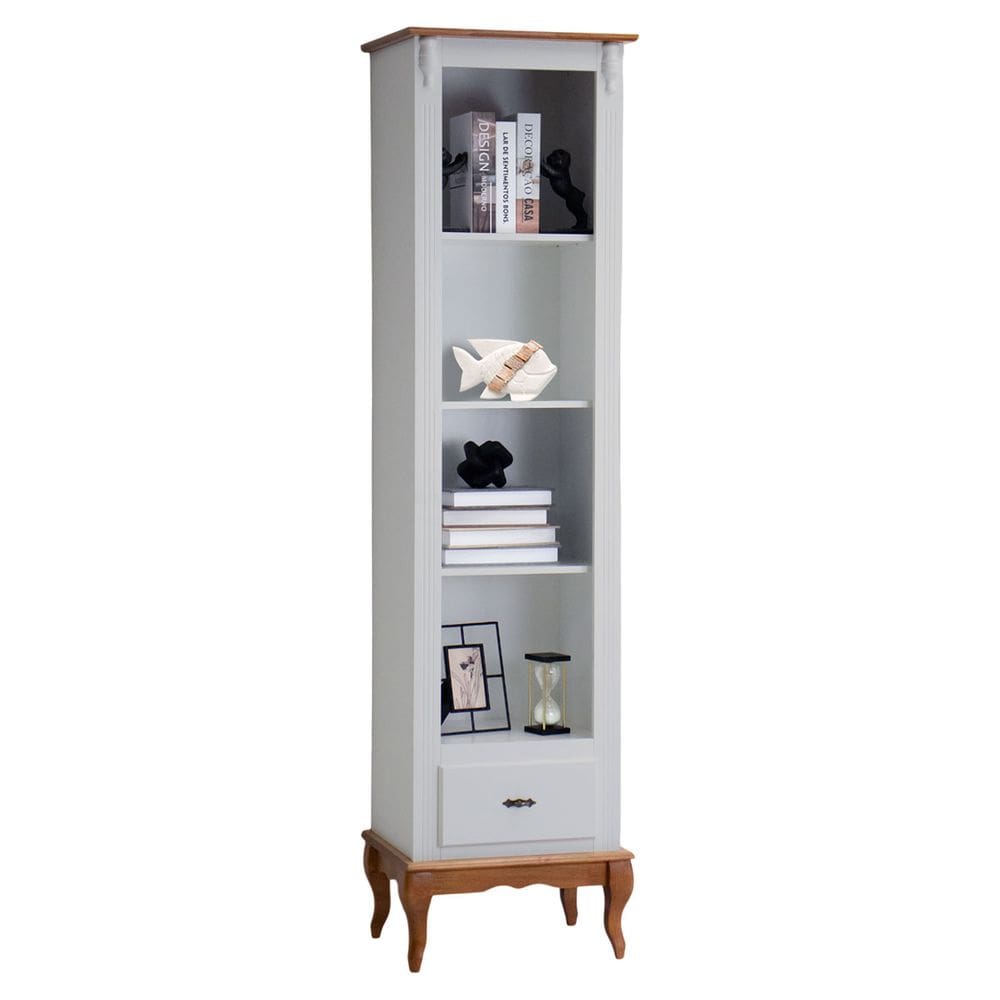 Estante Torre 03 Prateleiras 1 Gaveta Pés Luiz XV 60101 - Off White/Imbuia Glazer
